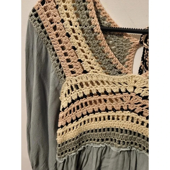 Easel Blue Crochet Peasant Top - Picture 3 of 5